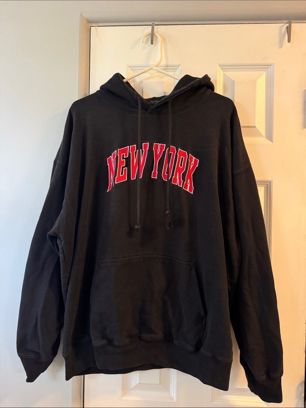 Brandy Melville John Galt Black Hoodie with Red 'New York' Chest Print